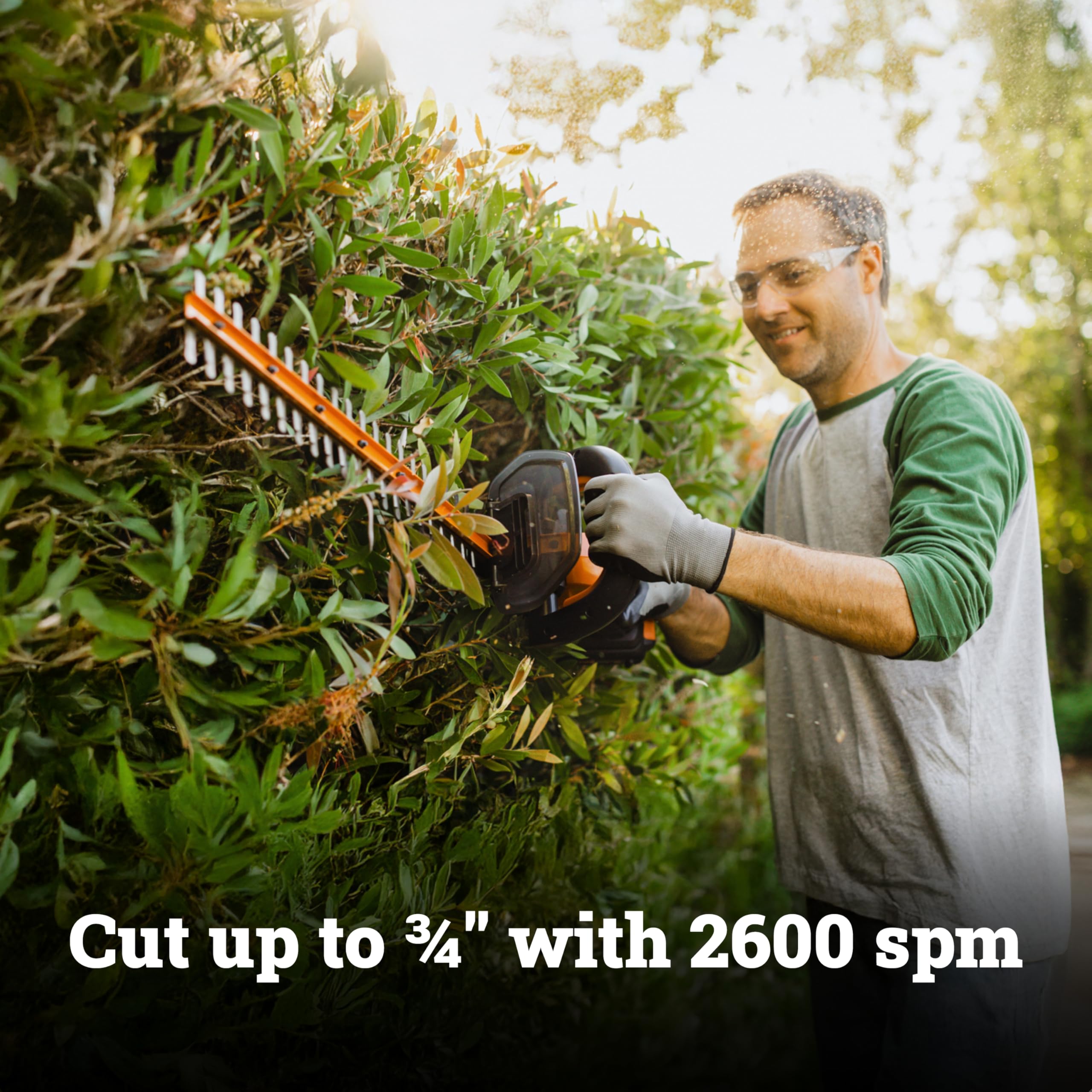 WORX lightweight hedge trimmer at 4.4 lbs for easy handling.