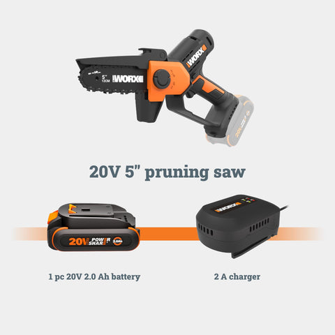 WORX Mini Chainsaw upper safety guard reduces kickback risk
