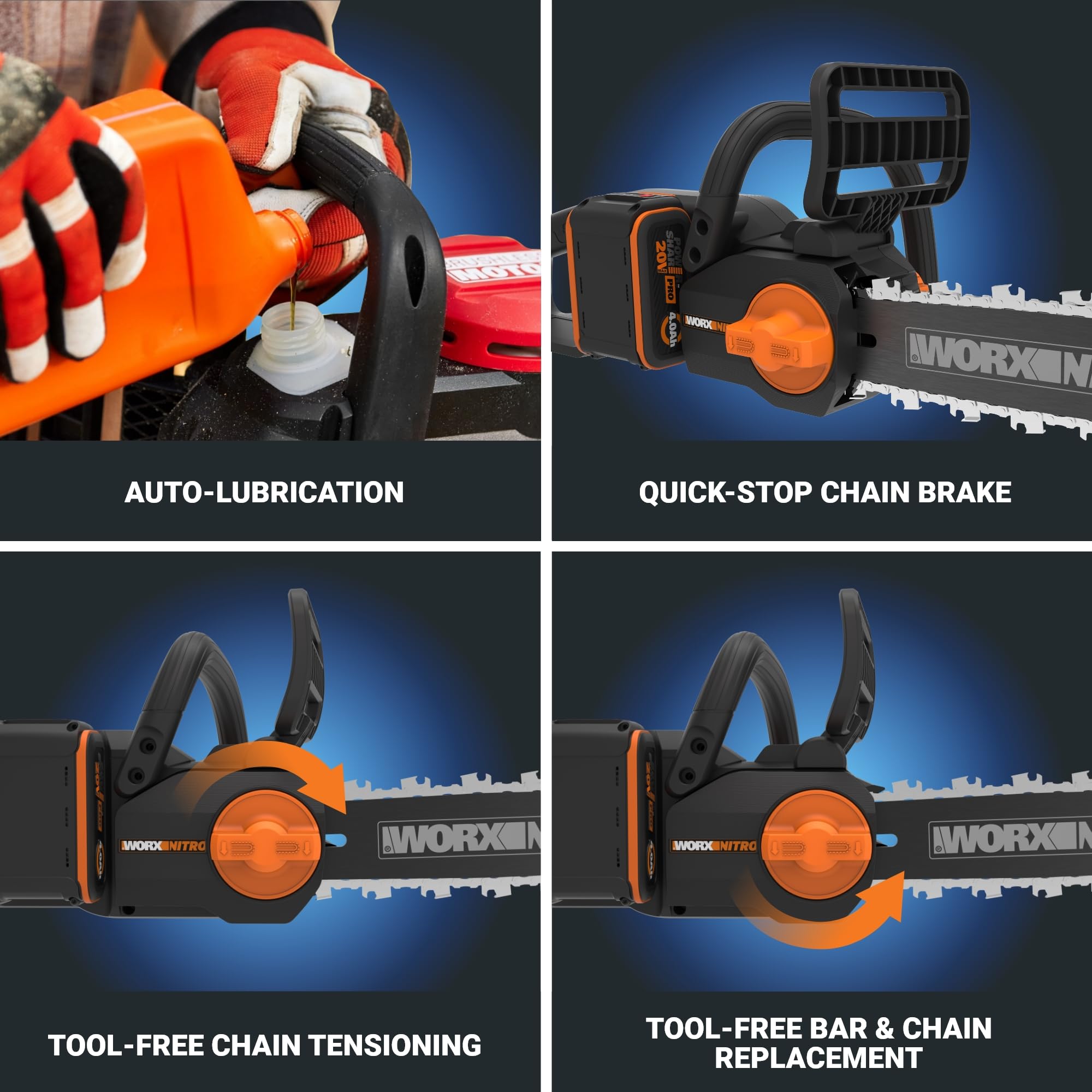 Worx Nitro 20V WG350 kickback safety brake in action