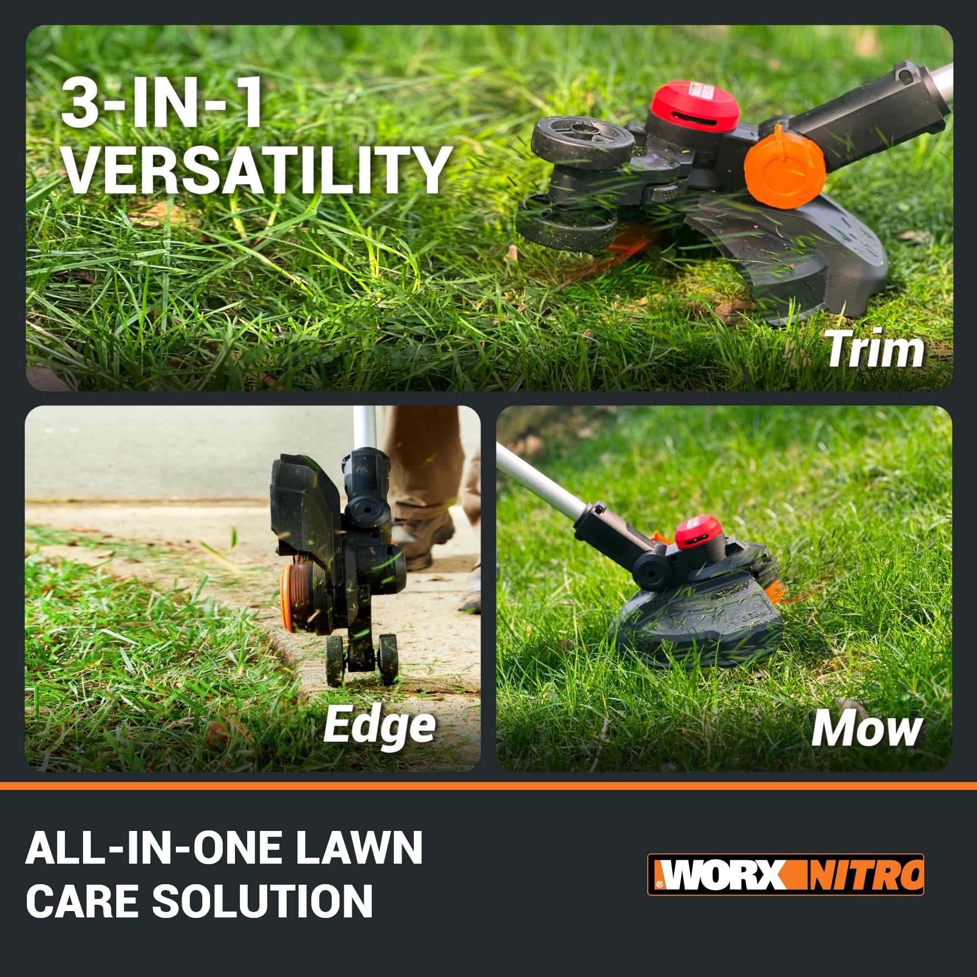 WORX Nitro 20V edger in wheeled mode delivers straight lawn lines