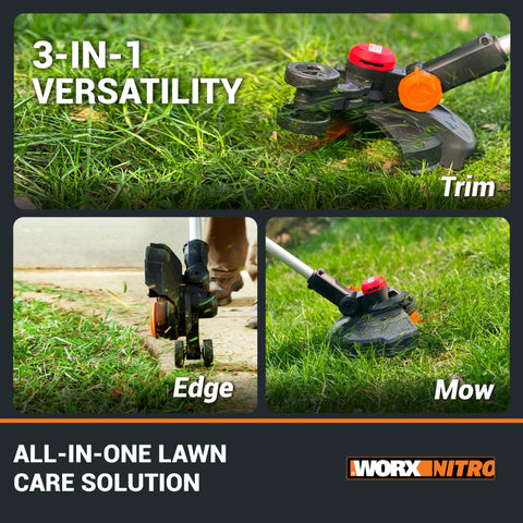 WORX Nitro 20V edger in wheeled mode delivers straight lawn lines