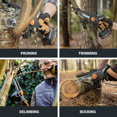 WORX Nitro 20V mini chainsaw lightweight compact design.