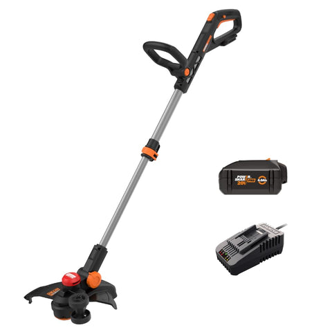 WORX Nitro 20V trimmer with tilted head enables precise edging along borders