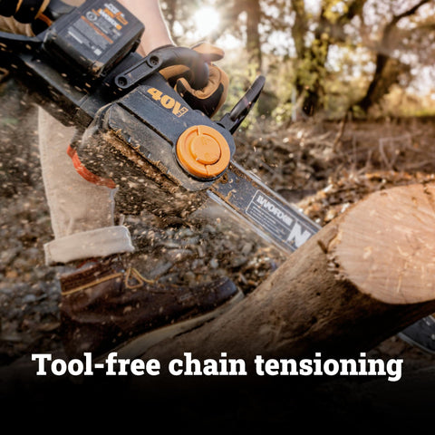 WORX Nitro safety features including kickback stop and trigger lock