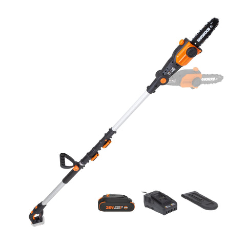 WORX Nitro 8-inch pole saw with chainsaw head for pruning and limbing