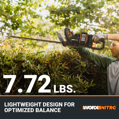 WORX Nitro brushless motor illustration highlights extended runtime.
