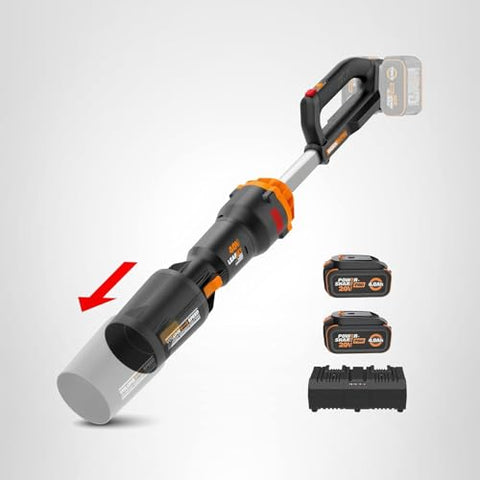 WORX Nitro cordless leaf blower dual charger demonstrates quick recharging.