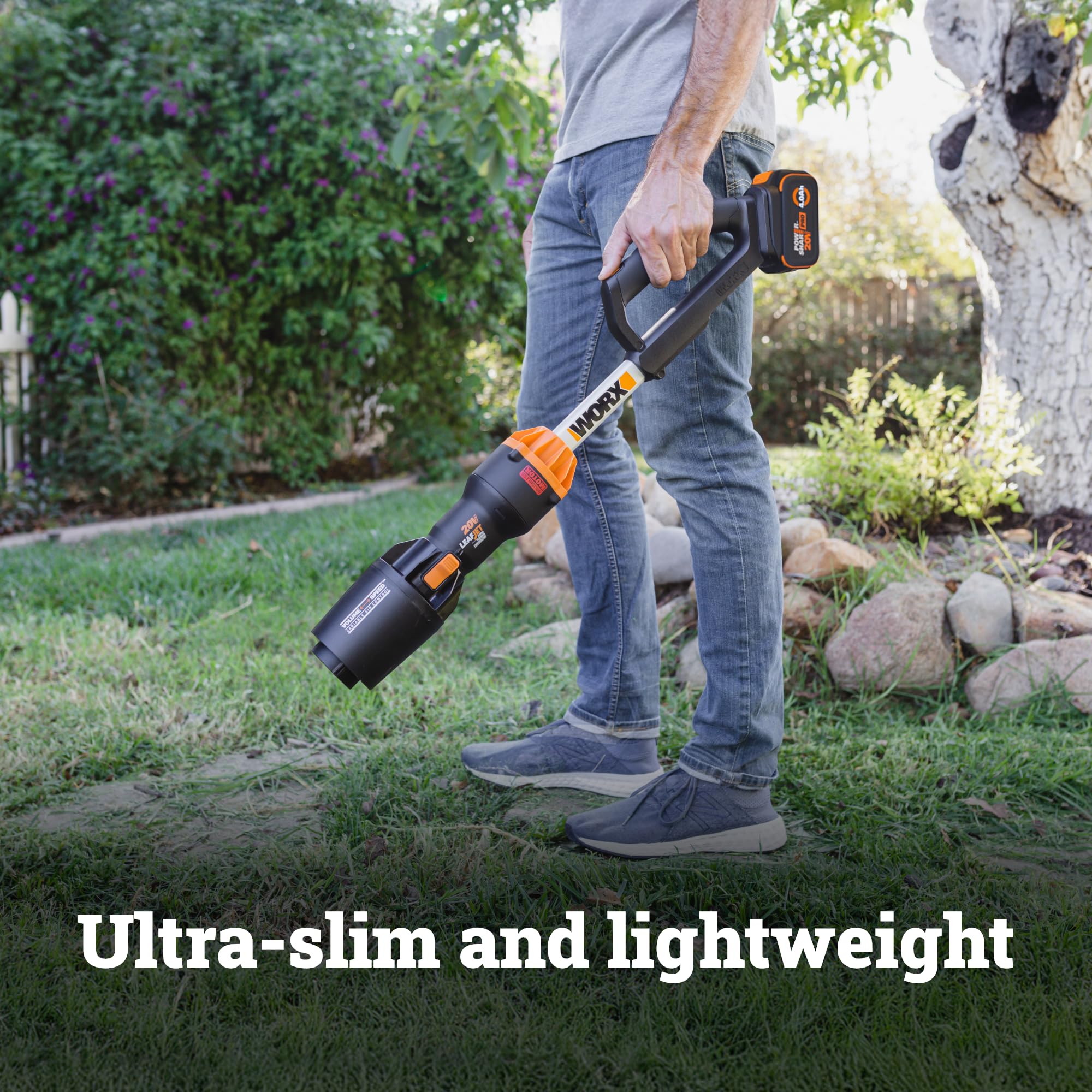 WORX Nitro cordless blower in use for quick leaf clearing in real life
