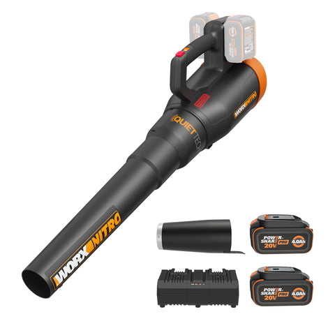 WORX Nitro cordless leaf blower in use for fast yard cleanup.