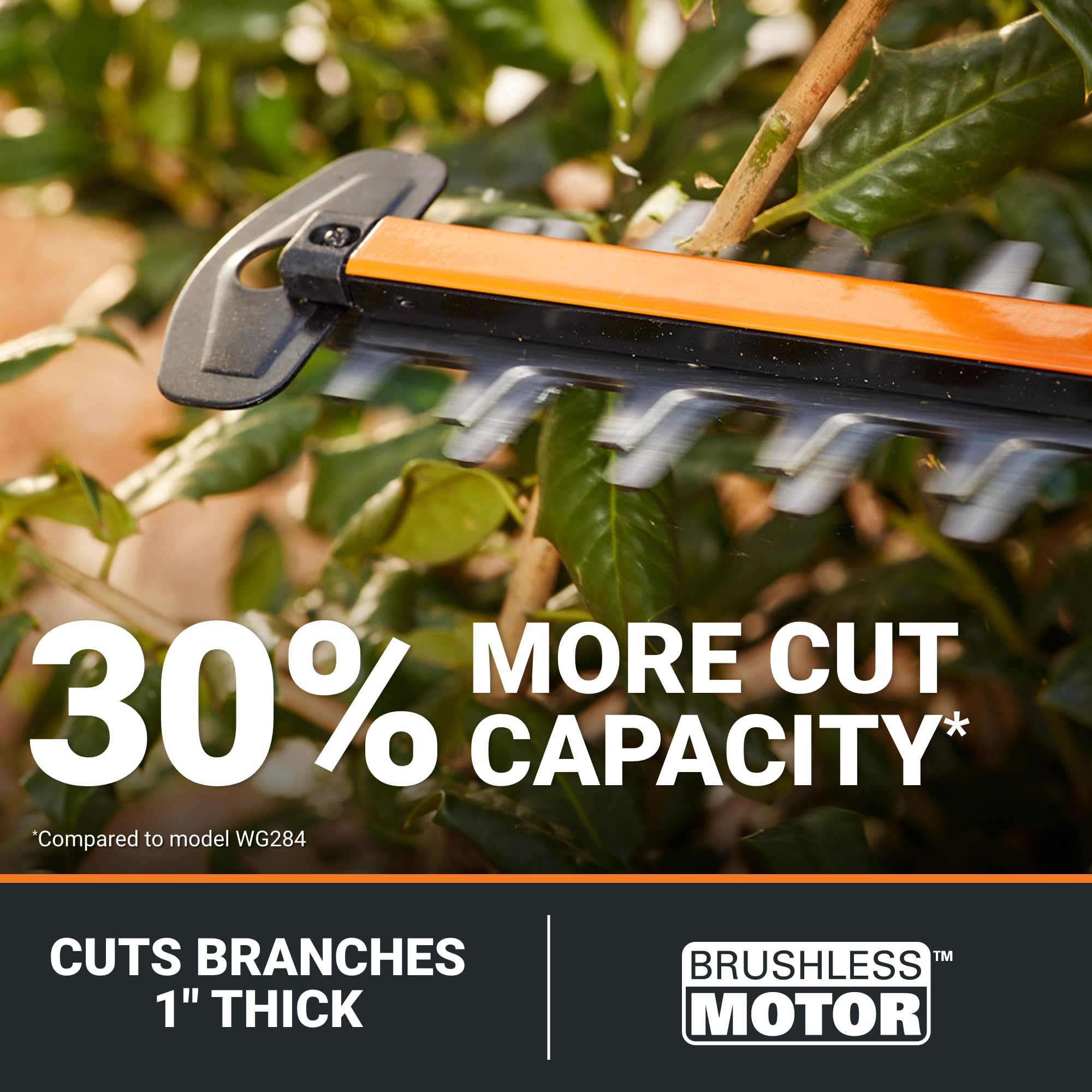WORX Nitro dual-action blades deliver smooth, fast trims.