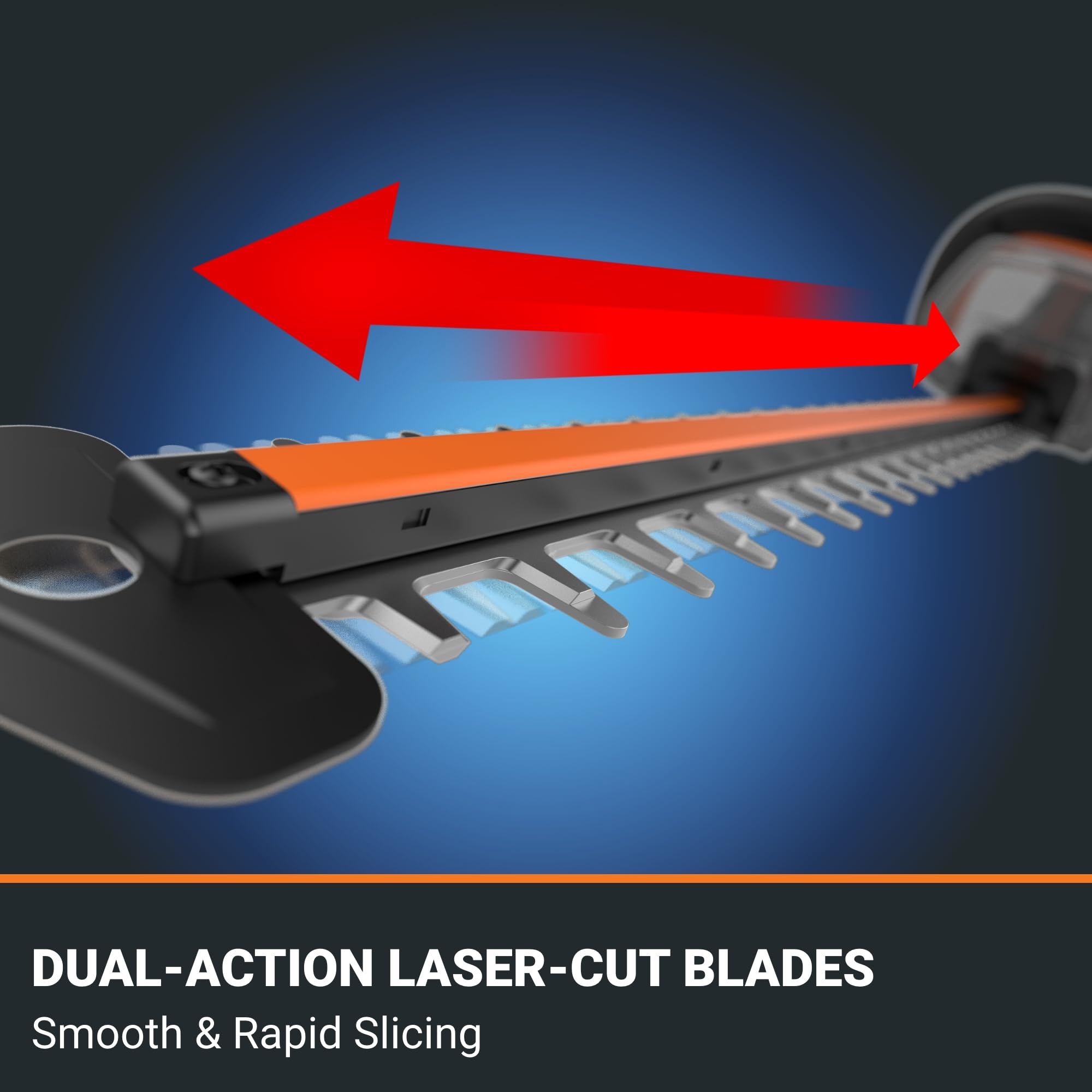 WORX Nitro laser-cut diamond-ground blades for clean cuts.