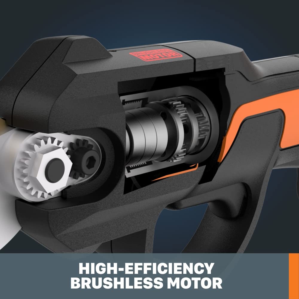 WORX NITRO pruning shear close-up of motor housing and grip
