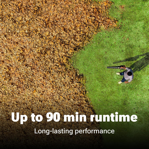WORX Nitro operates quietly at 57 dB for neighbor-friendly yard work.