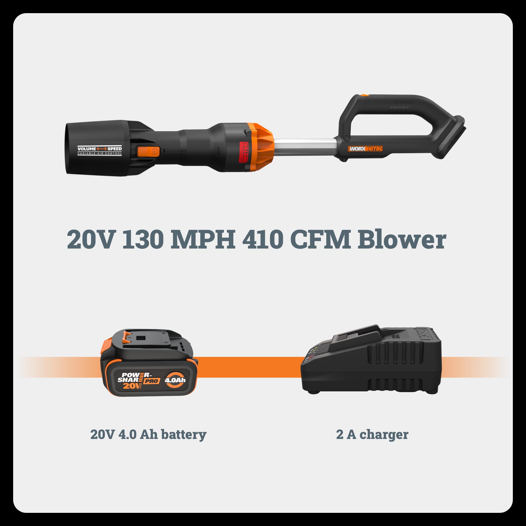 WORX Nitro two-speed control for versatile cleaning tasks