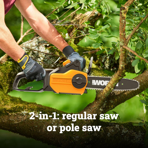WORX pole saw with one-button chain tension for quick adjustments