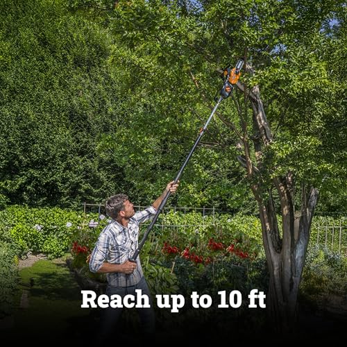 WORX pole saw weighs 10 lbs for easy handling during extended use