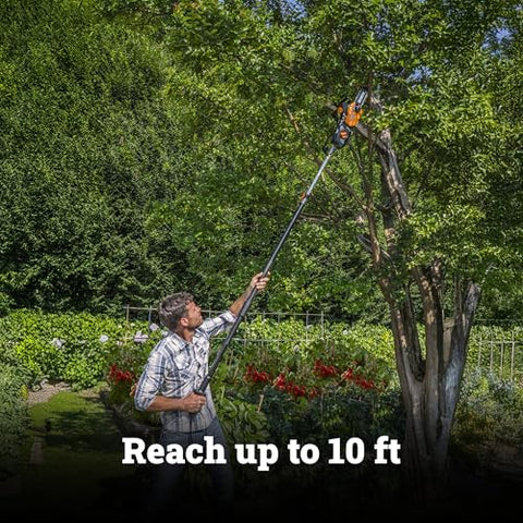 WORX pole saw weighs 10 lbs for easy handling during extended use