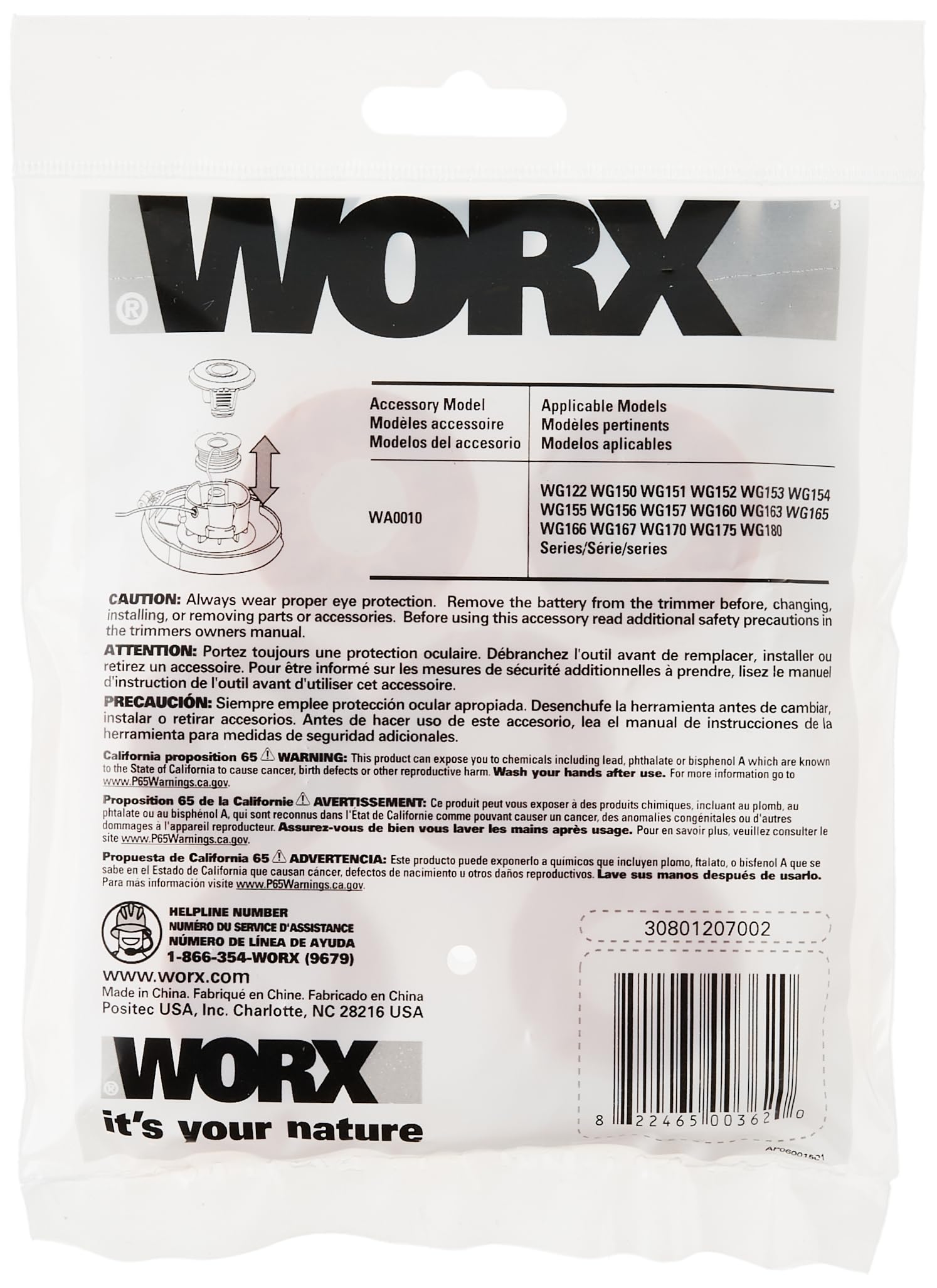 WORX replacement spool on trimmer body demonstrates quick install.