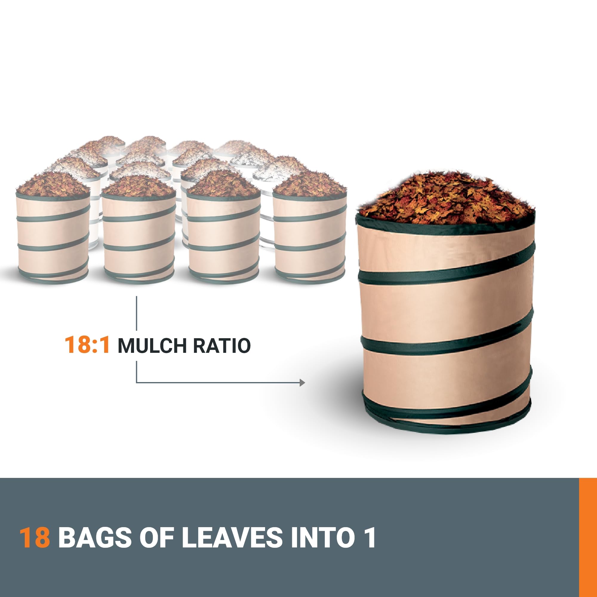 WORX Trivac 18:1 mulch-impeller compresses leaves into fewer bags.