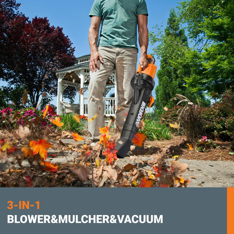 WORX Trivac 350cfm-210mph performance highlights strong airflow for large outdoor areas.