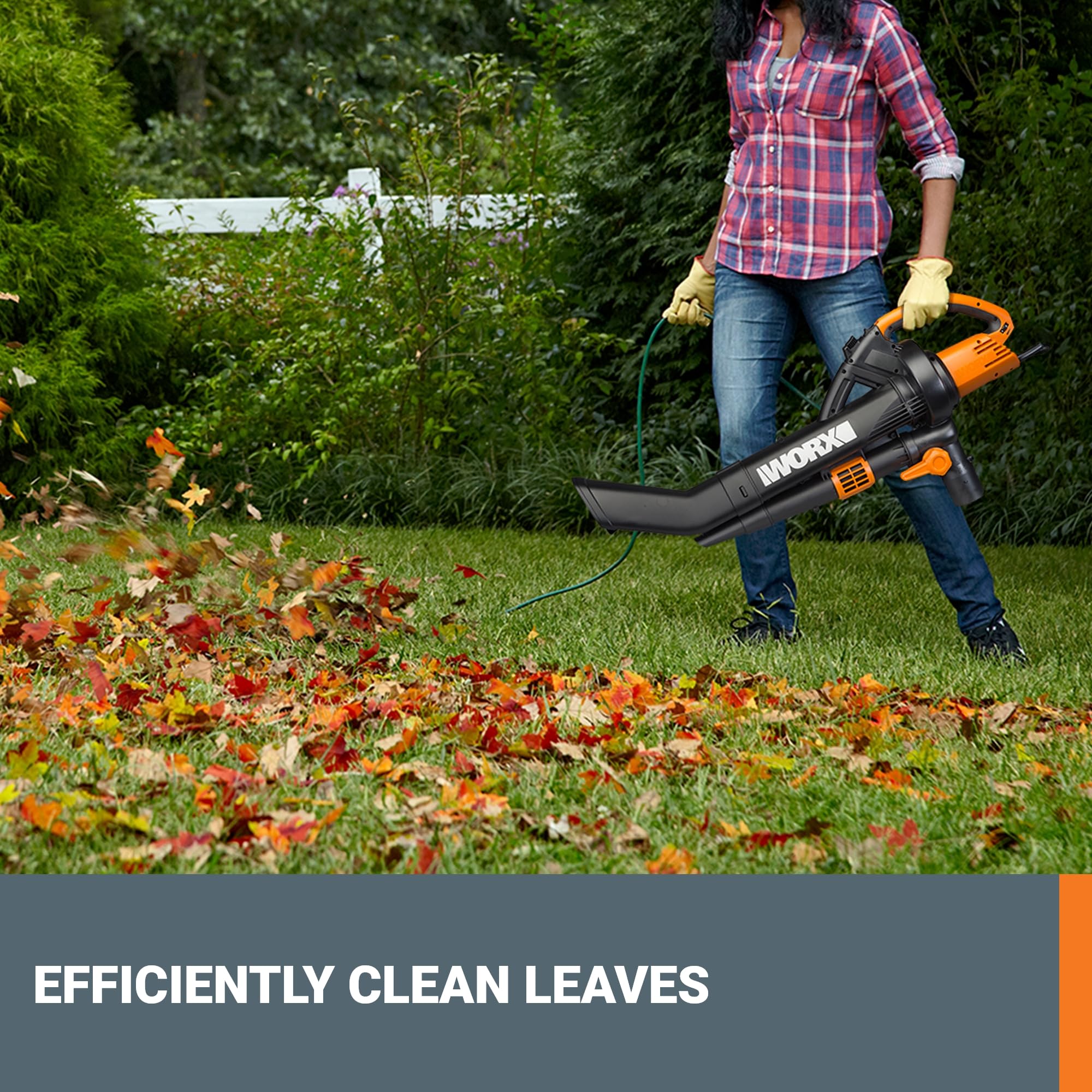 WORX Trivac collection-bag with backpack strap supports comfortable sessions.