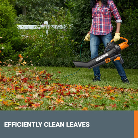 WORX Trivac collection-bag with backpack strap supports comfortable sessions.