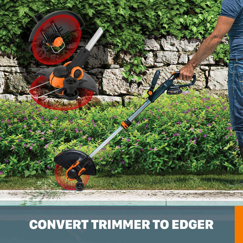 WORX WG163.9 command feed system enabling instant line feeding.
