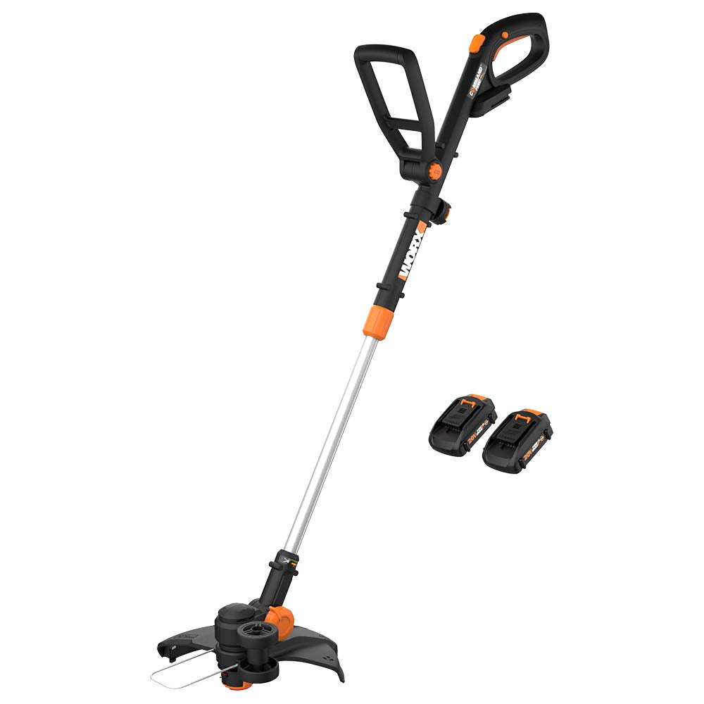 WORX WG170 cordless string trimmer edging a flower bed for clean lines