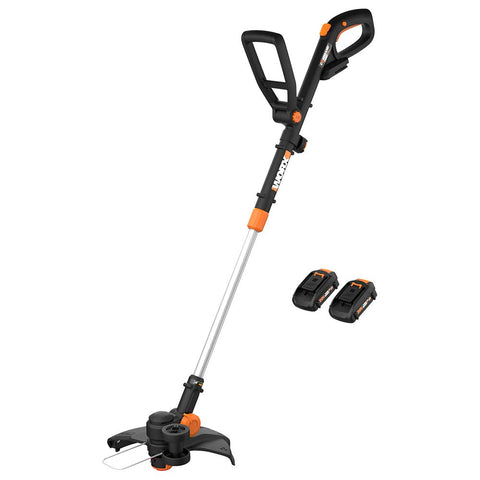 WORX WG170 cordless string trimmer edging a flower bed for clean lines