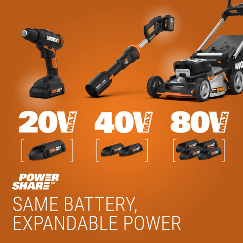 WORX WG170 spacer guard protects flowers during trimming near beds.