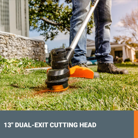 WORX WG183 automatic-feed spool simplifies line advancement during trimming.