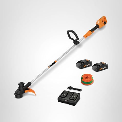 WORX WG183 in-action trimming along fences and edges in small spaces.