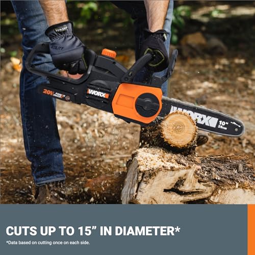 WORX WG322 auto-tension system maintains precise chain tension for cleaner results.