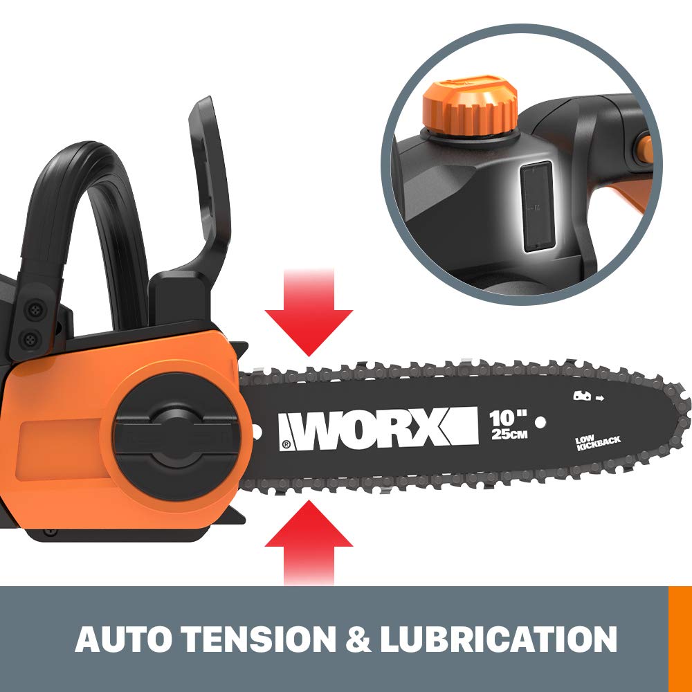 WORX WG323 auto-tension maintains correct chain tension