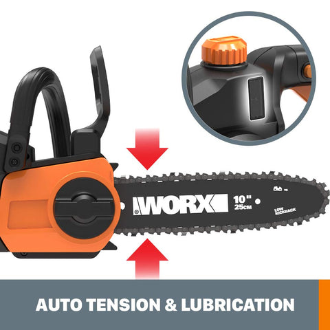 WORX WG323 auto-tension maintains correct chain tension