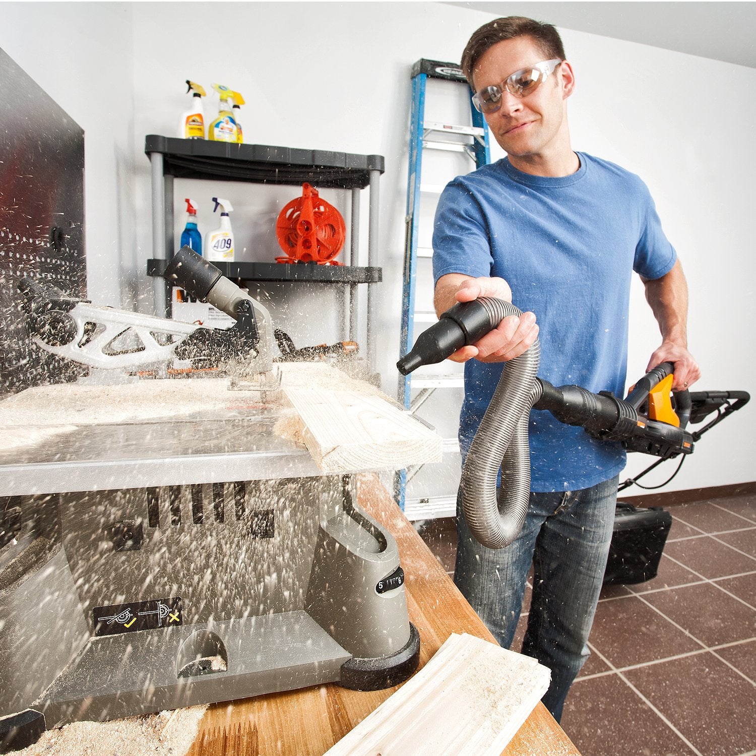 WORX WG545 long tube extends reach to tight spaces and under furniture.