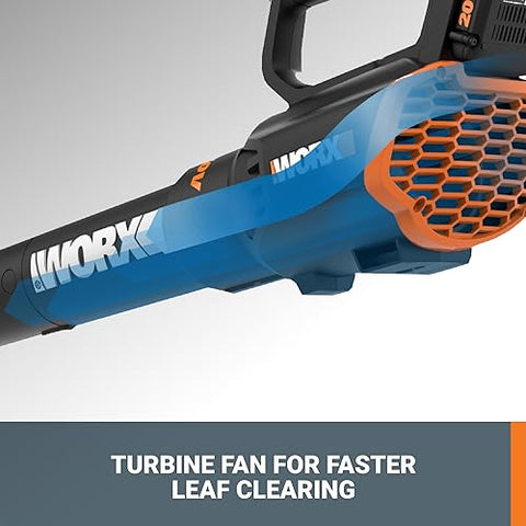 WORX WG547 offers up to 75 mph airflow for efficient cleanup of leaves and needles.