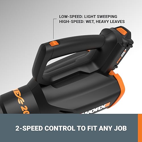 WORX WG547 two-speed control adapts to delicate sweeping and tougher tasks.