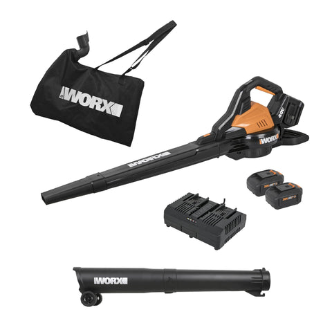 WORX WG583 cordless leaf blower focuses on portability for quick yard cleanup.