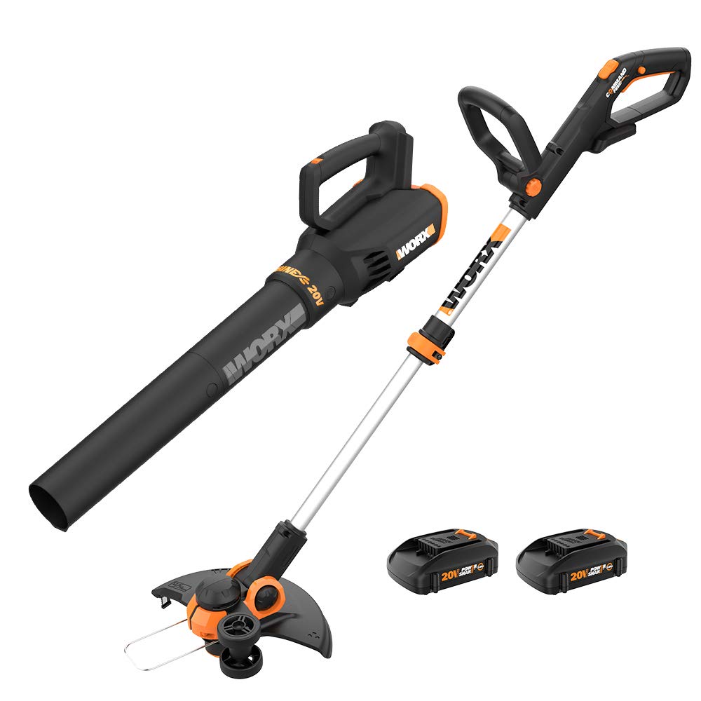 WORX WG928 bundle contents with batteries and charger for efficient yard work