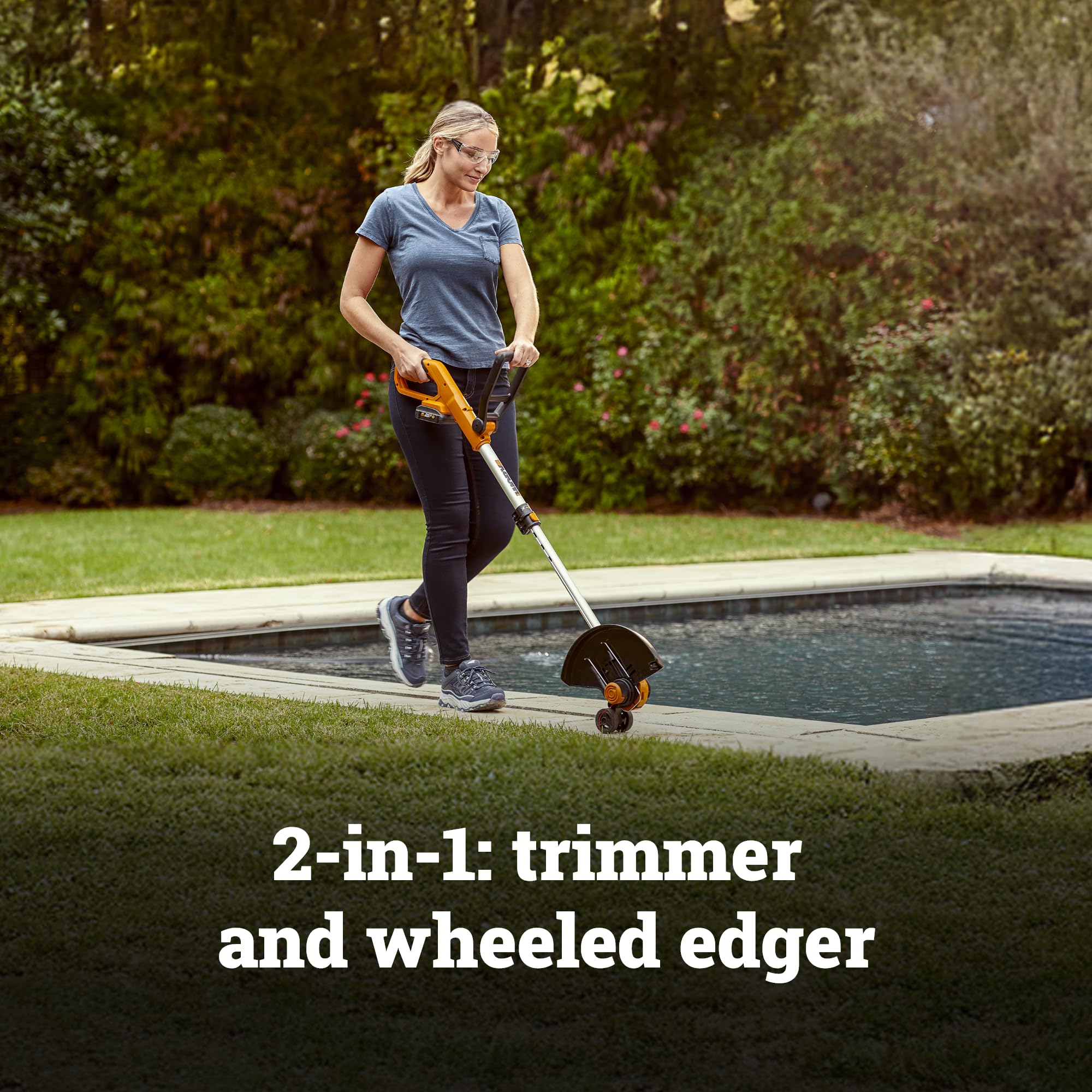 WORX WG929 90-degree head enables access to tight corners and along edges.