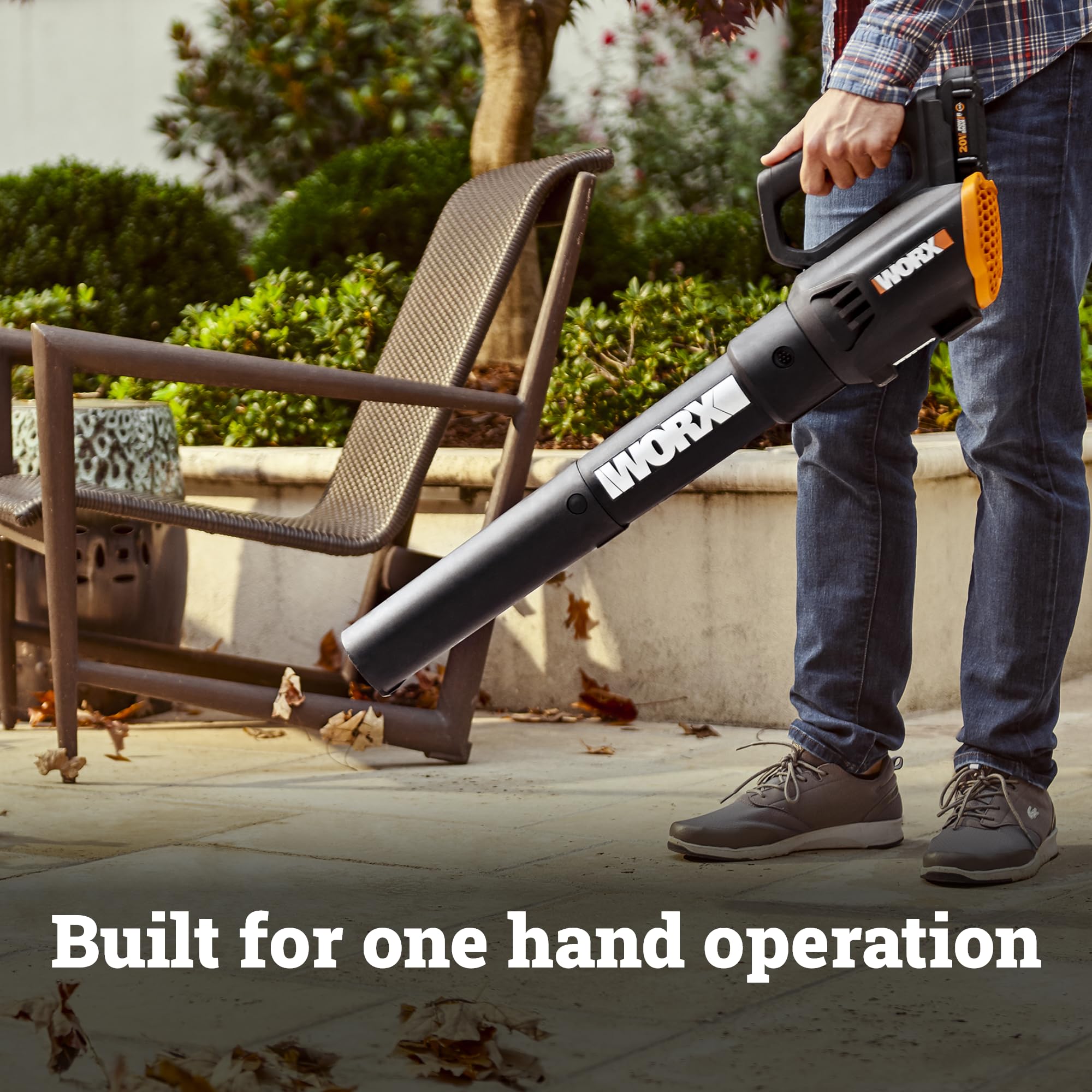WORX WG929 adjustable handle and telescoping shaft fit your height.