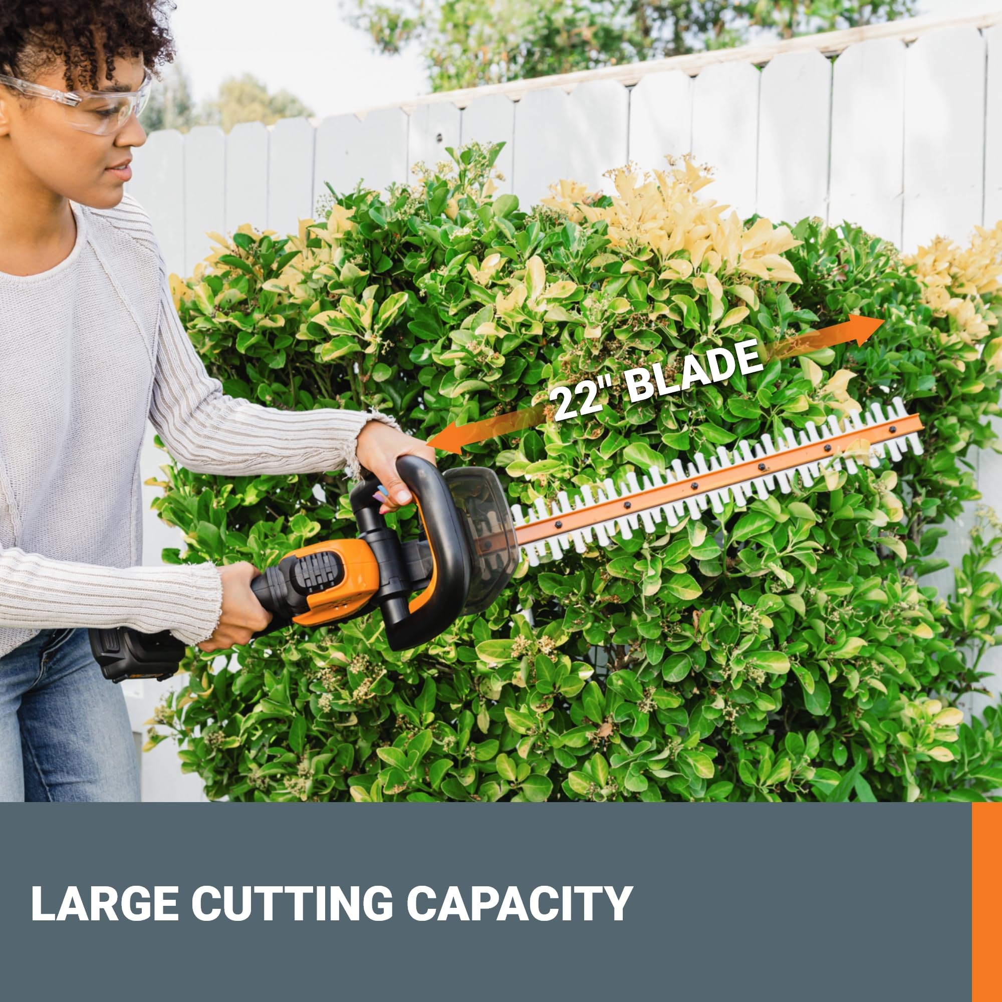 WORX WG931 pivoting-head trimmer reaching slopes and tight corners