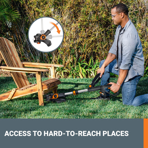 WORX WG931 telescopic shaft extended to fit the user height comfortably