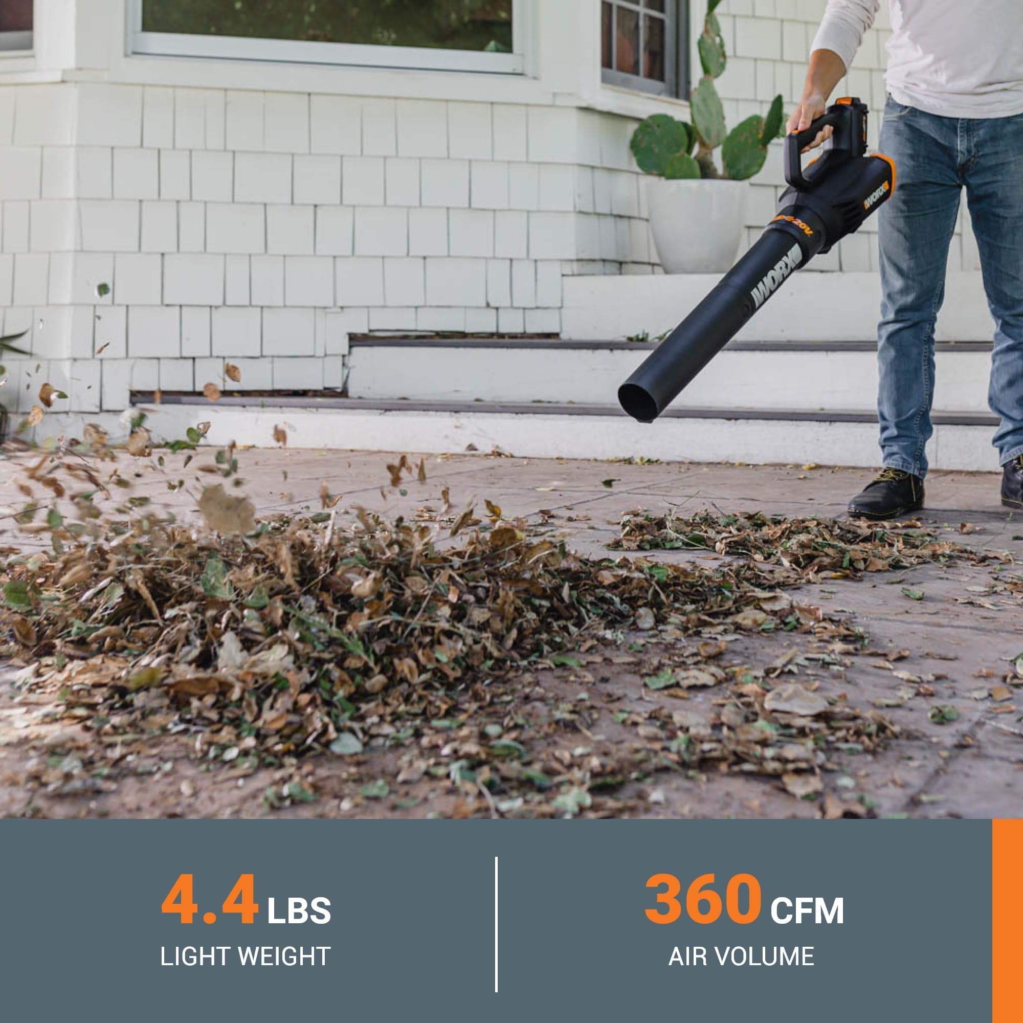 WORX WG931 turbine blower with jet-engine-inspired power for fast debris removal