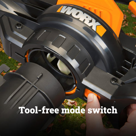 WORX wheeled blower tube enables smooth maneuvering.