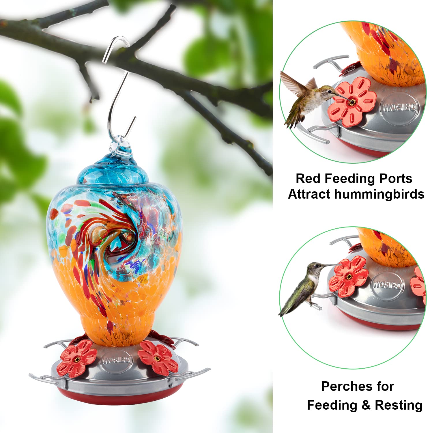 WOSIBO hummingbird feeder with anti-moat keeps nectar clean for birds