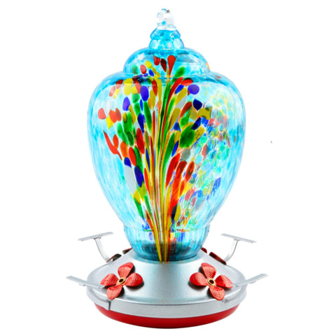 WOSIBO blue firework glass hummingbird feeder attracts hummingbirds with vibrant color