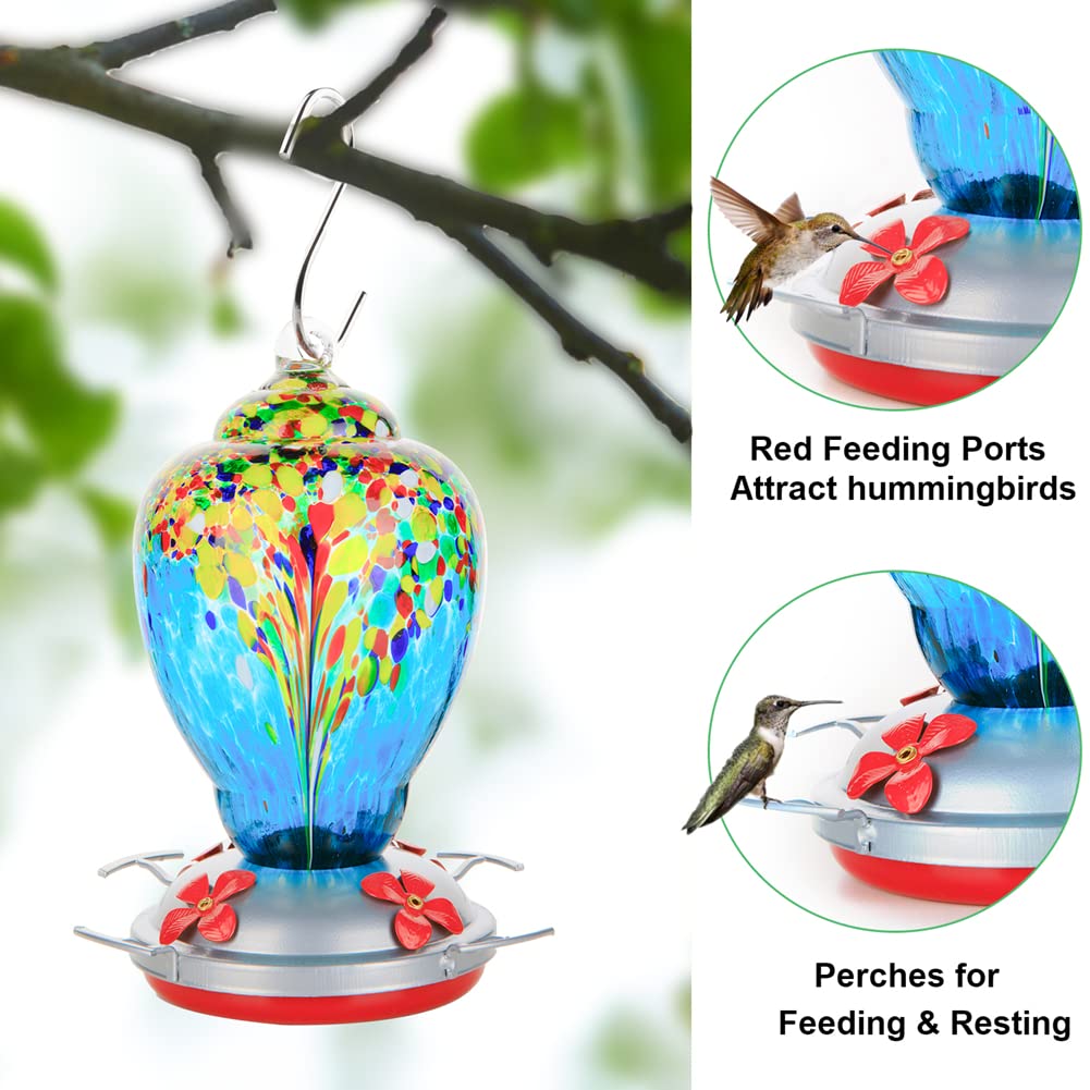 WOSIBO hummingbird feeder glass detail highlighting hand-blown craft