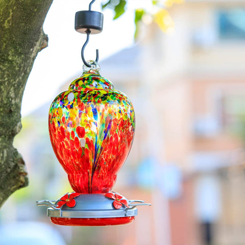WOSIBO hummingbird feeder with colorful glass for easy nectar visibility
